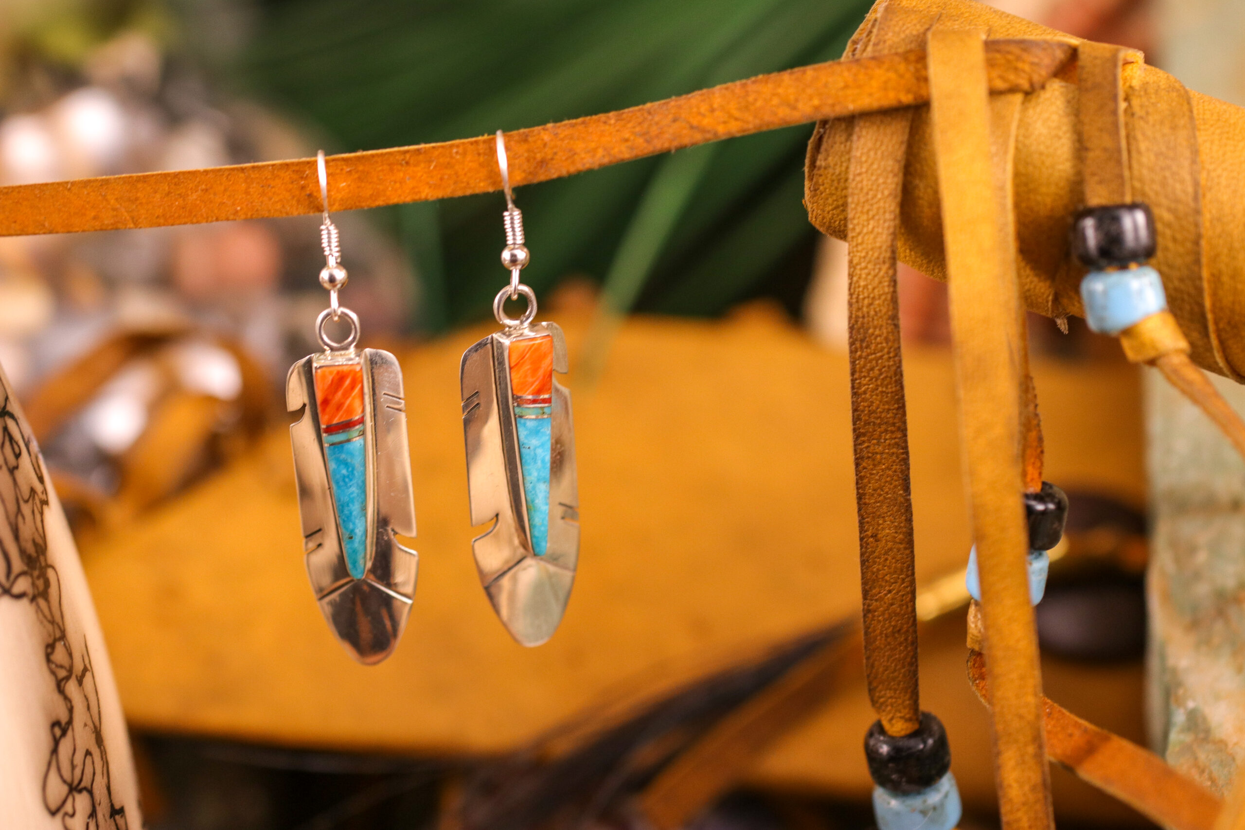 Zuni Feather Earrings Native American Turquoise Jewelry Dakota Sky