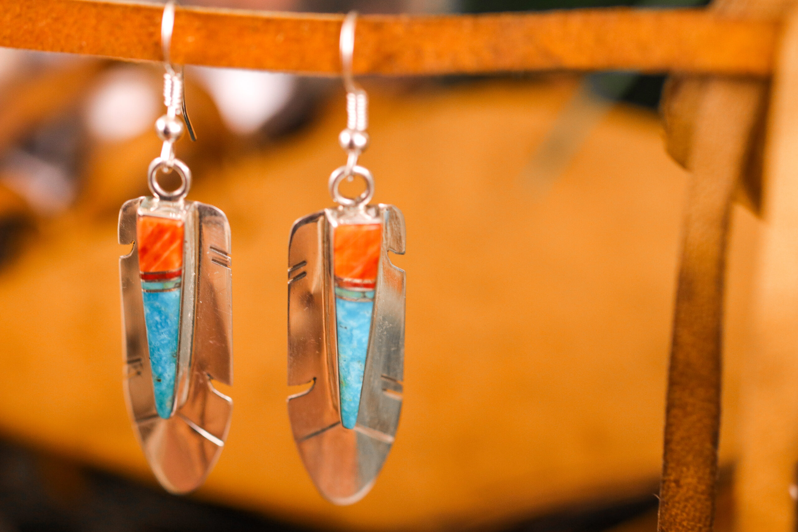 Zuni Feather Earrings Native American Turquoise Jewelry Dakota Sky