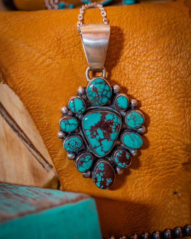 Native American Rare Vintage Santo Domingo Signed Pilot Mountain Turquoise Silver Necklace Native American Rare Vintage Santo Domingo Signed Pilot Mountain Turquoise Silver Necklace