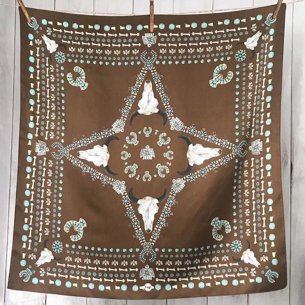 Squash Blossom Fringe Scarf - Chocolate - Native American