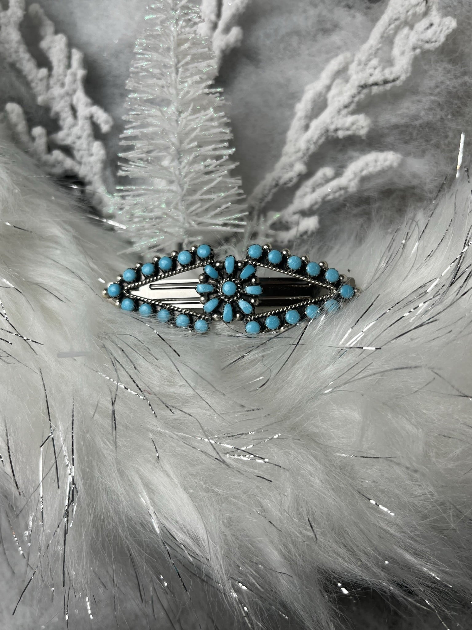 Amazing Native American Navajo Sleeping Beauty Turquoise Sterling Silver Barrette