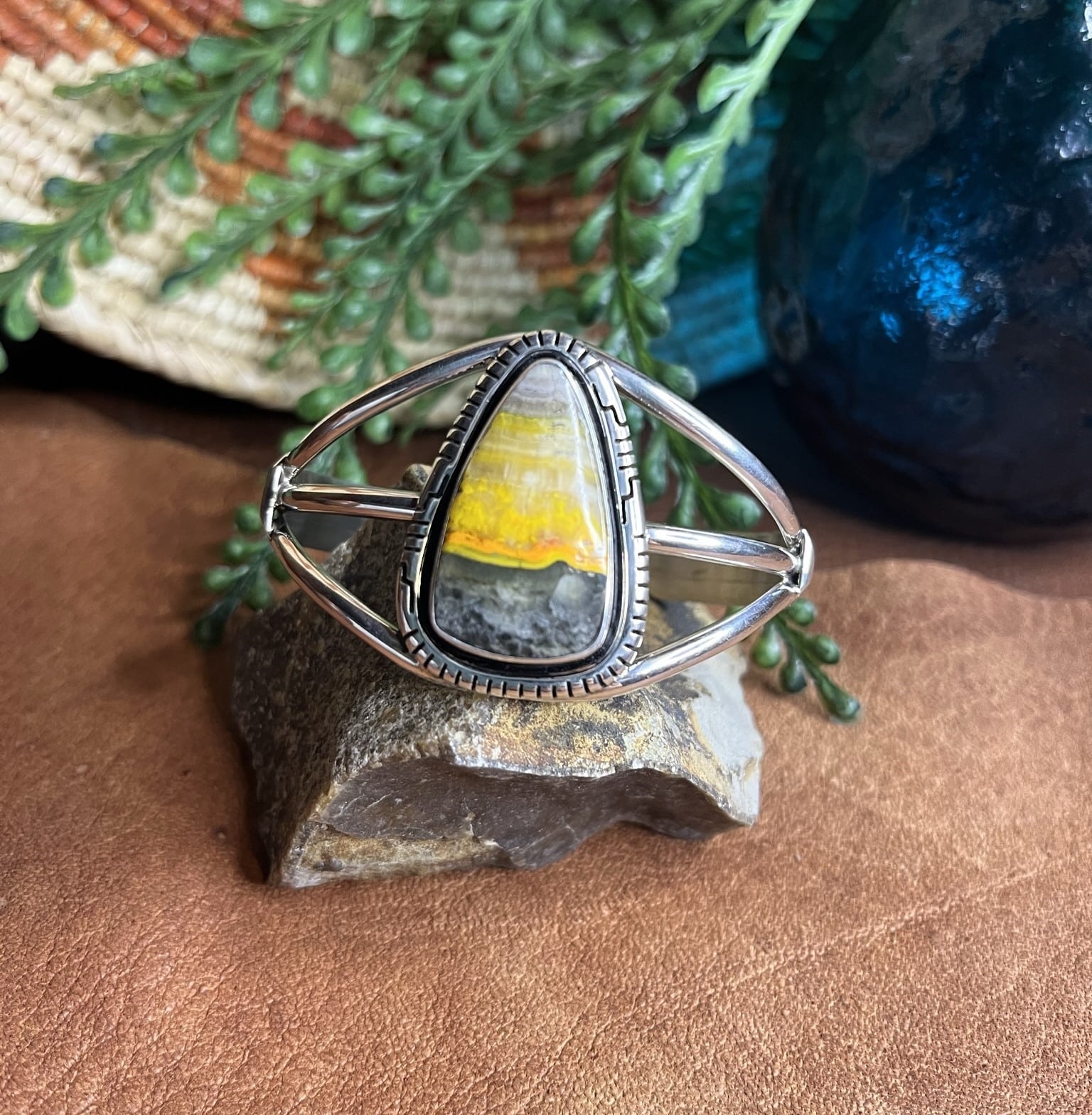 Huge Native American Bumble Bee Sterling Silver Bracelet Huge!