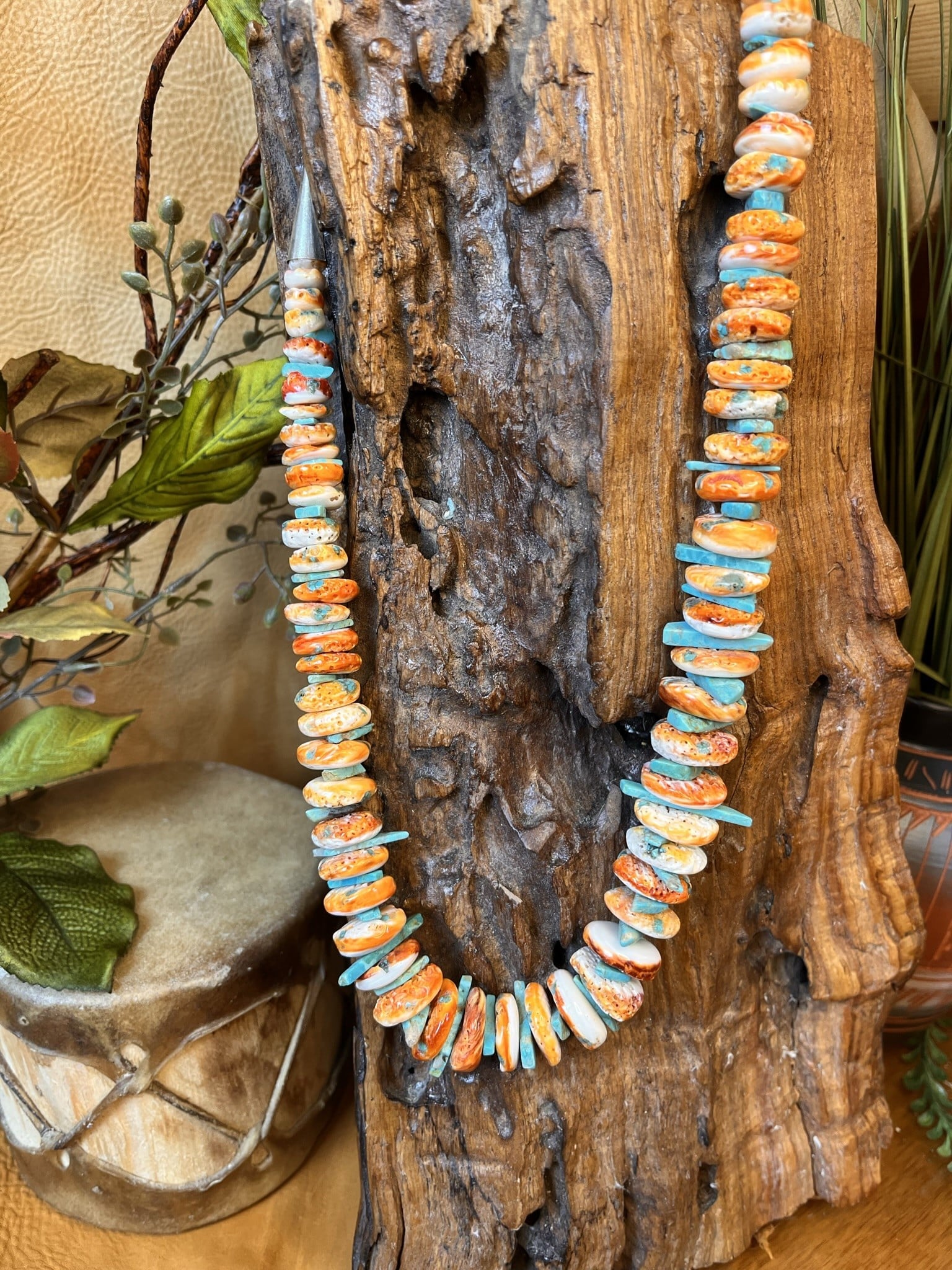 Spiney Oyster & Kingman Turquoise Heishi Native American Turquoise