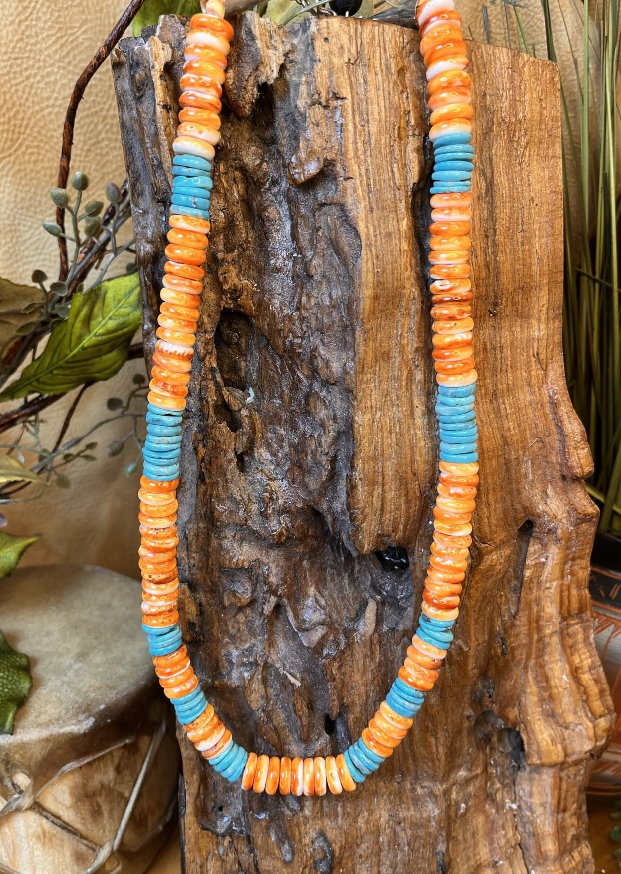 Spiney Oyster & Kingman Turquoise Heishi Native American Turquoise