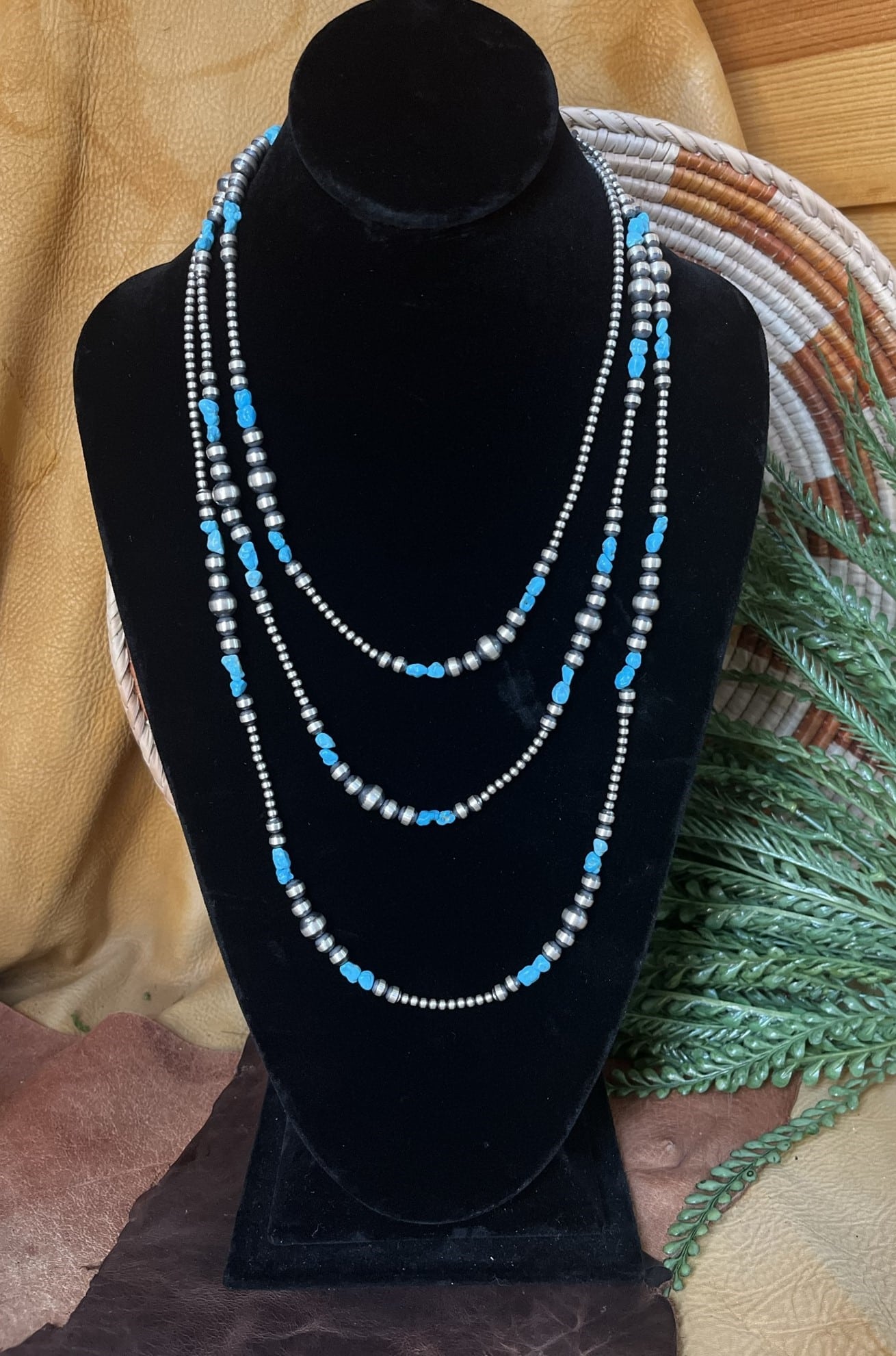 72 IN Kingman Turquoise and Navajo Pearl Necklace Native