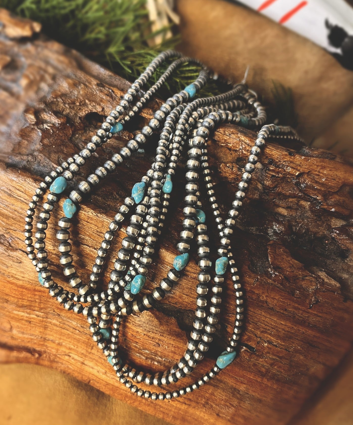 3MM-5MM Three Strand Navajo Pearl Necklace with Kingman Turquoise - Native  American Turquoise Jewelry - Dakota Sky Stone