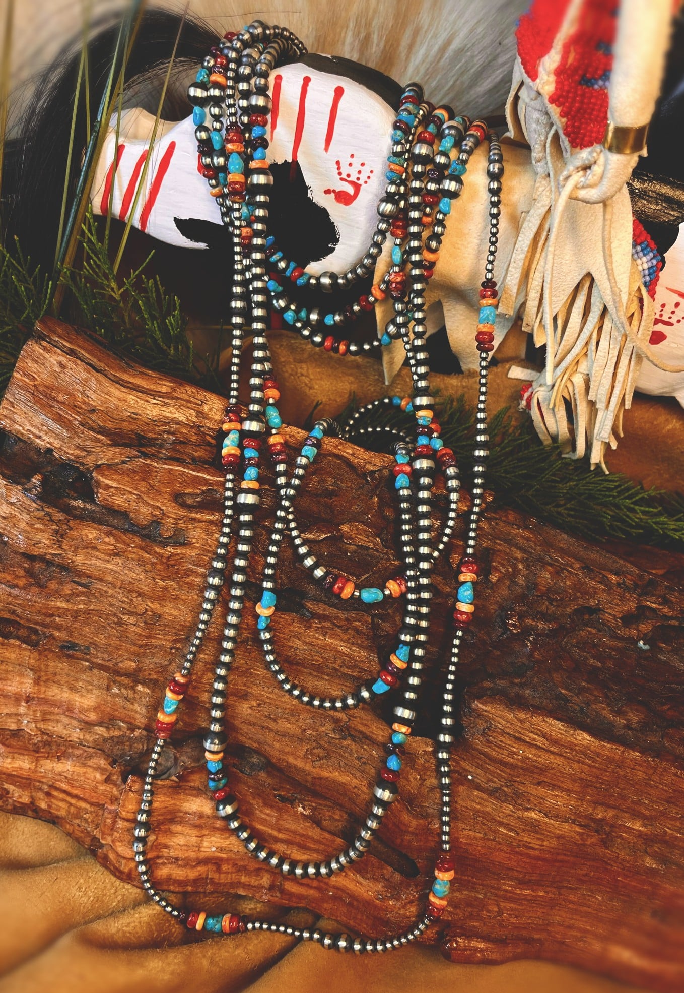 Navajo Pearl Necklace With Kingman Turquoise And Spiney Oyster Various