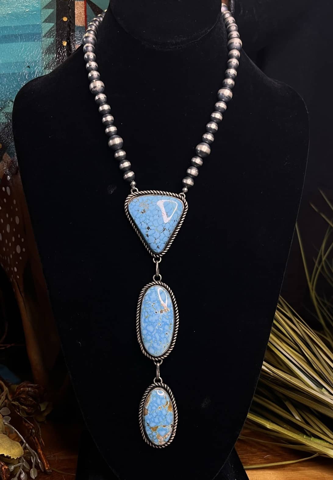 Dazzling Vintage Signed Native American Navajo Pilot Mountain Turquoise Corals Silver Necklace Dazzling Vintage Signed Native American Navajo Pilot Mountain Turquoise Corals Silver Necklace