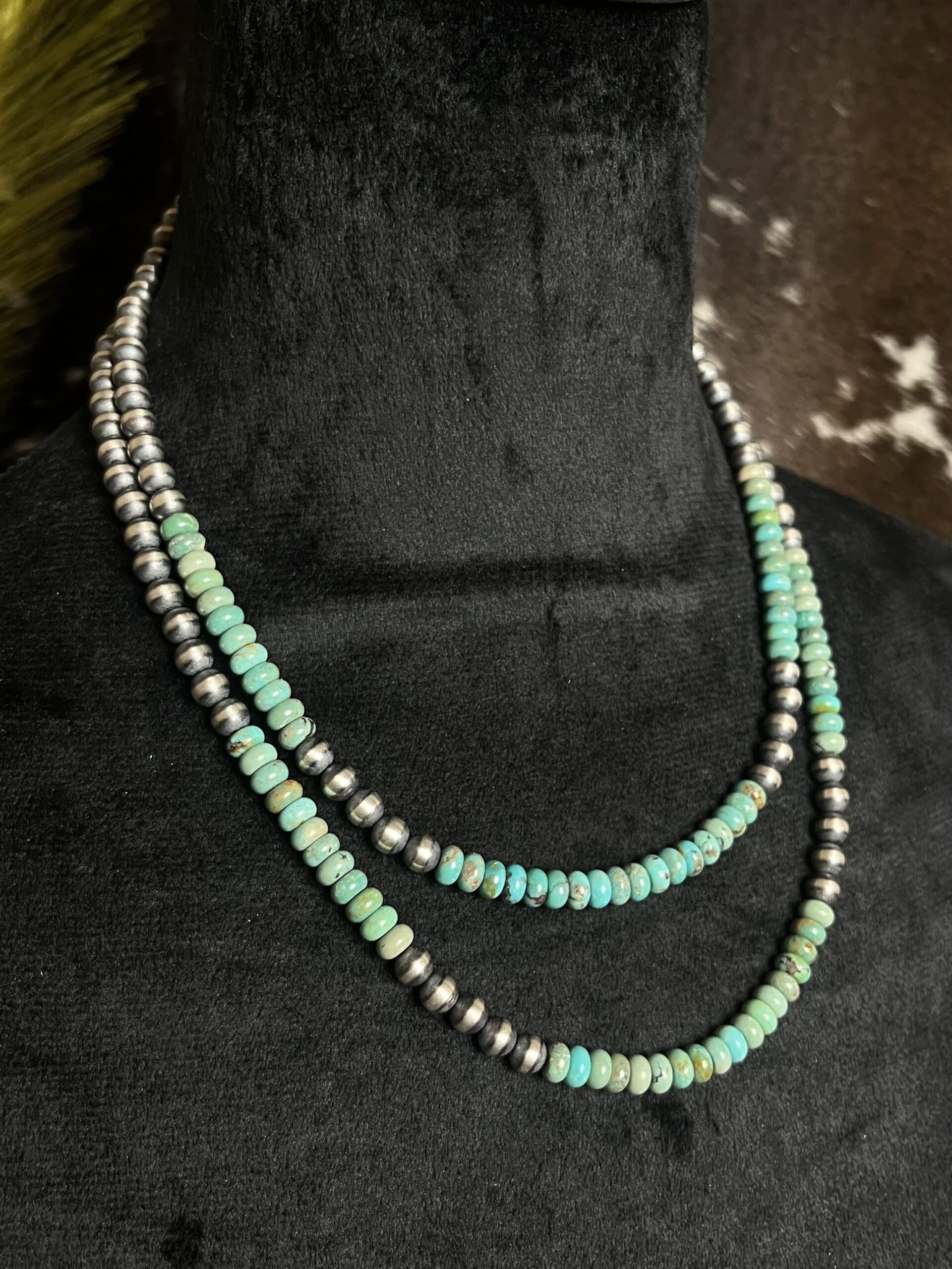 Important Native American Navajo 20 Strand Royston Turquoise Heishi Necklace